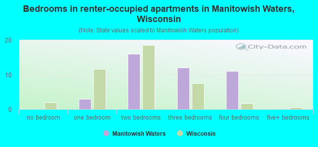 Bedrooms in renter-occupied apartments in Manitowish Waters, Wisconsin