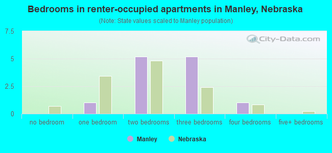 Bedrooms in renter-occupied apartments in Manley, Nebraska