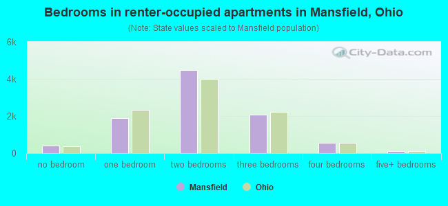 Bedrooms in renter-occupied apartments in Mansfield, Ohio