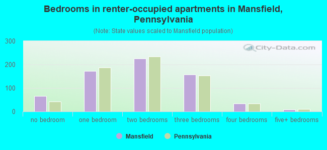 Bedrooms in renter-occupied apartments in Mansfield, Pennsylvania