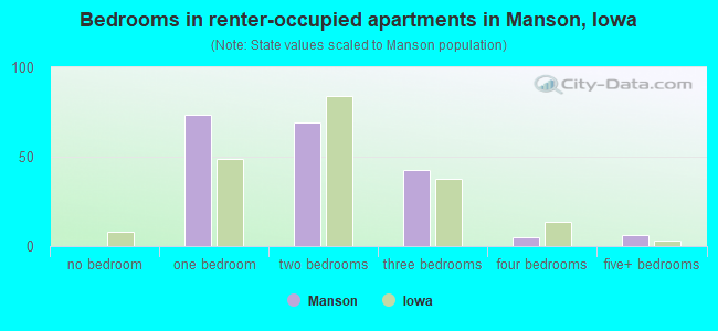 Bedrooms in renter-occupied apartments in Manson, Iowa
