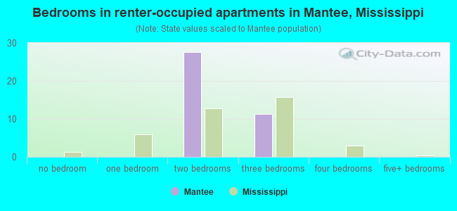 Bedrooms in renter-occupied apartments in Mantee, Mississippi