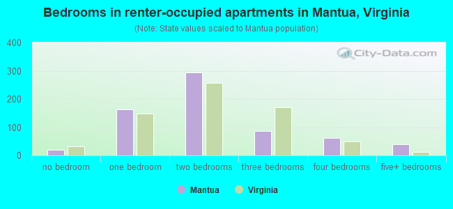Bedrooms in renter-occupied apartments in Mantua, Virginia