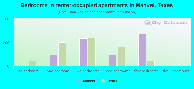 Bedrooms in renter-occupied apartments in Manvel, Texas