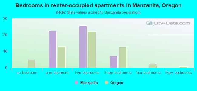 Bedrooms in renter-occupied apartments in Manzanita, Oregon
