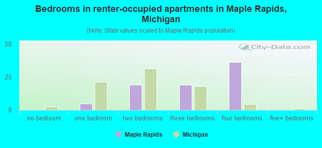 Bedrooms in renter-occupied apartments in Maple Rapids, Michigan