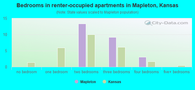 Bedrooms in renter-occupied apartments in Mapleton, Kansas