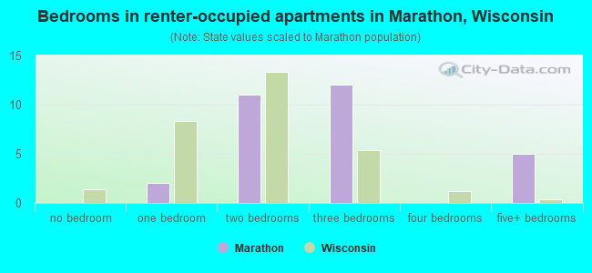 Bedrooms in renter-occupied apartments in Marathon, Wisconsin