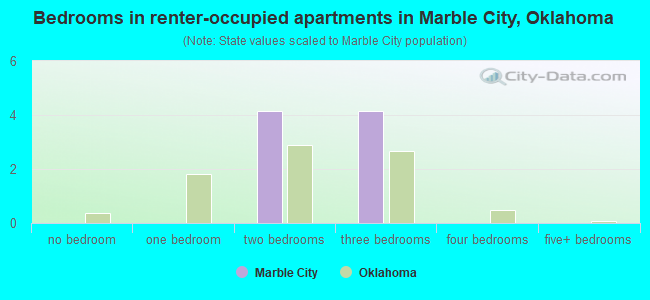 Bedrooms in renter-occupied apartments in Marble City, Oklahoma