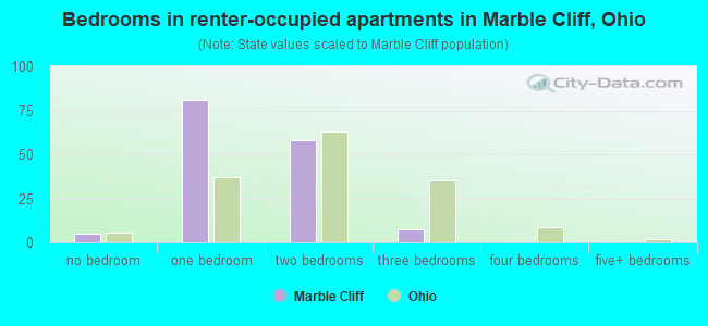 Bedrooms in renter-occupied apartments in Marble Cliff, Ohio