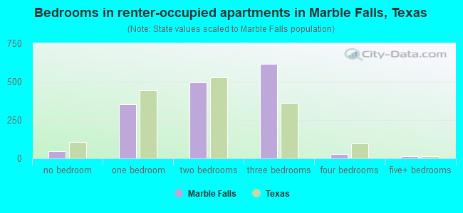 Bedrooms in renter-occupied apartments in Marble Falls, Texas