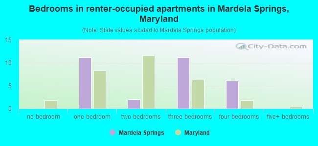 Bedrooms in renter-occupied apartments in Mardela Springs, Maryland
