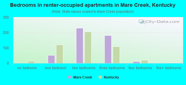 Bedrooms in renter-occupied apartments in Mare Creek, Kentucky
