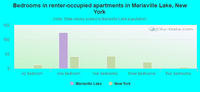 Bedrooms in renter-occupied apartments in Mariaville Lake, New York