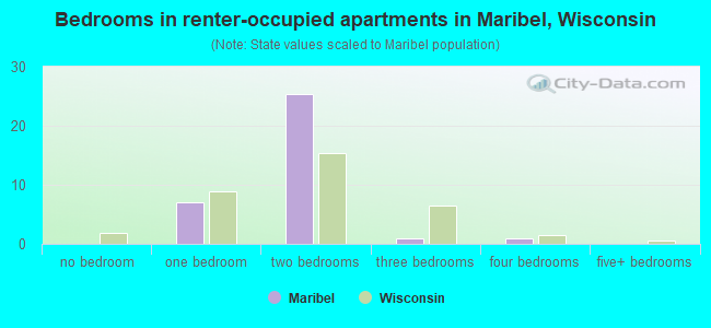 Bedrooms in renter-occupied apartments in Maribel, Wisconsin
