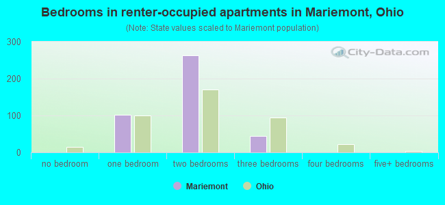 Bedrooms in renter-occupied apartments in Mariemont, Ohio