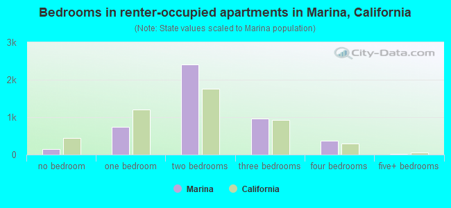 Bedrooms in renter-occupied apartments in Marina, California