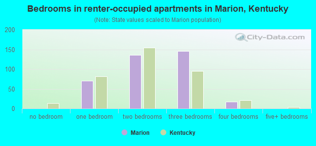 Bedrooms in renter-occupied apartments in Marion, Kentucky