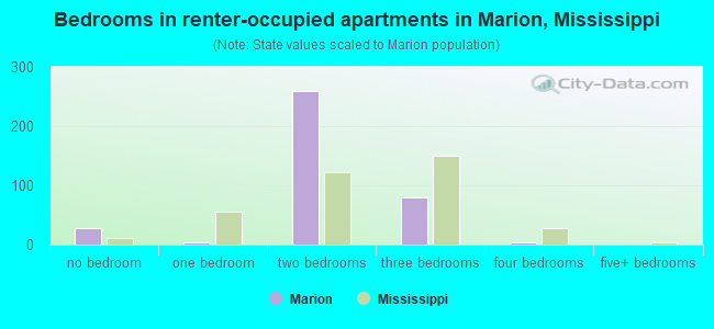 Bedrooms in renter-occupied apartments in Marion, Mississippi