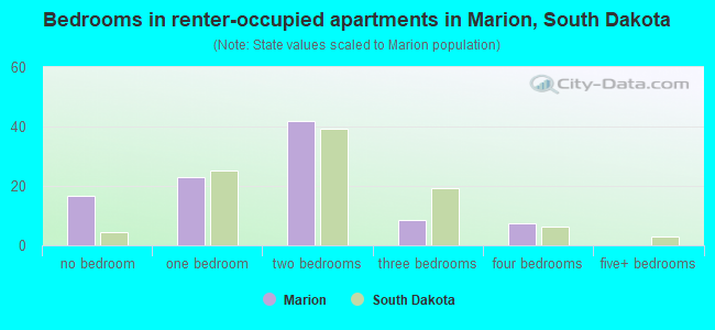 Bedrooms in renter-occupied apartments in Marion, South Dakota