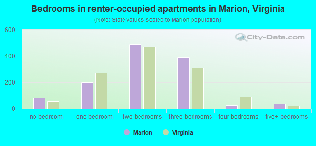 Bedrooms in renter-occupied apartments in Marion, Virginia