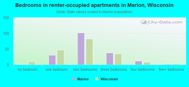 Bedrooms in renter-occupied apartments in Marion, Wisconsin