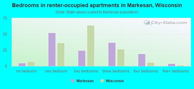 Bedrooms in renter-occupied apartments in Markesan, Wisconsin