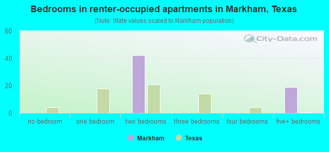 Bedrooms in renter-occupied apartments in Markham, Texas