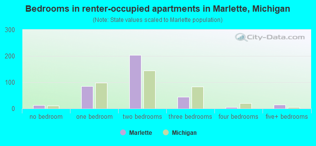 Bedrooms in renter-occupied apartments in Marlette, Michigan