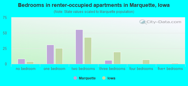 Bedrooms in renter-occupied apartments in Marquette, Iowa