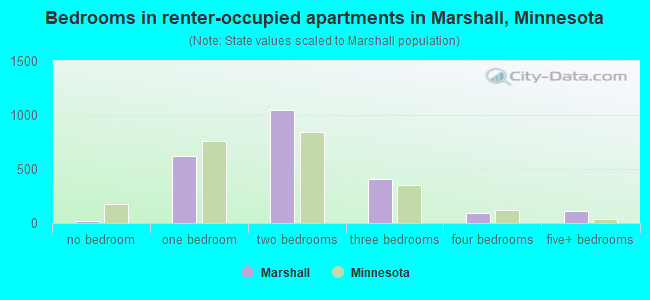 Bedrooms in renter-occupied apartments in Marshall, Minnesota