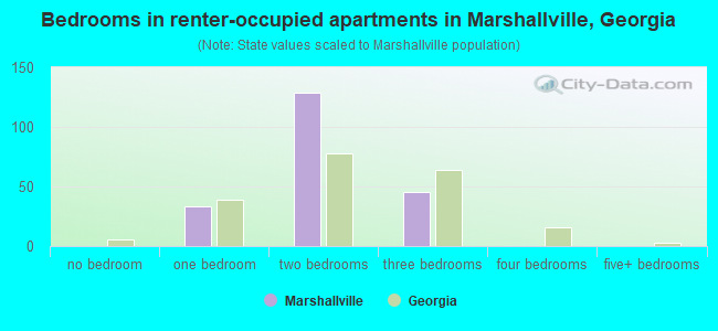 Bedrooms in renter-occupied apartments in Marshallville, Georgia