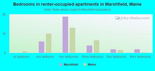 Bedrooms in renter-occupied apartments in Marshfield, Maine