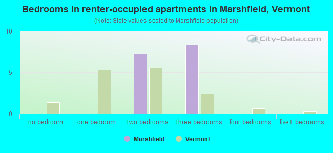 Bedrooms in renter-occupied apartments in Marshfield, Vermont