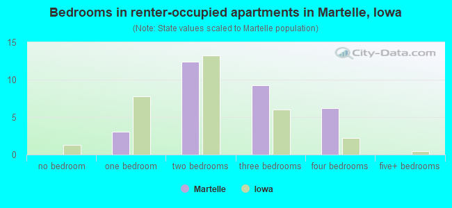 Bedrooms in renter-occupied apartments in Martelle, Iowa