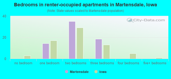 Bedrooms in renter-occupied apartments in Martensdale, Iowa