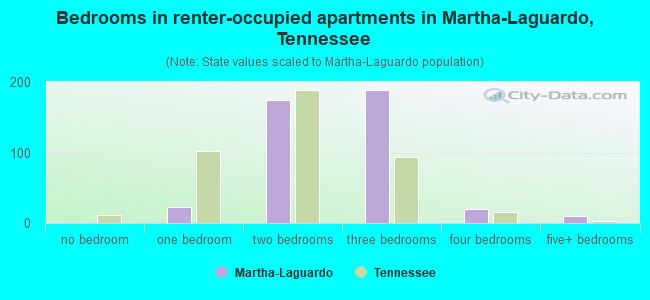 Bedrooms in renter-occupied apartments in Martha-Laguardo, Tennessee