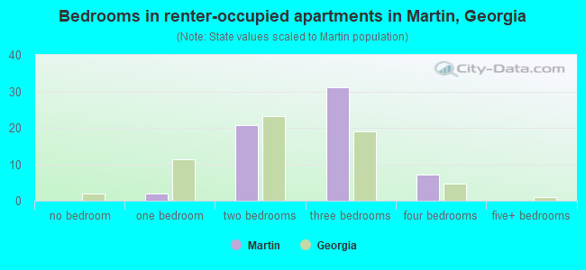 Bedrooms in renter-occupied apartments in Martin, Georgia