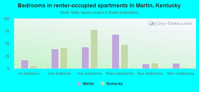 Bedrooms in renter-occupied apartments in Martin, Kentucky