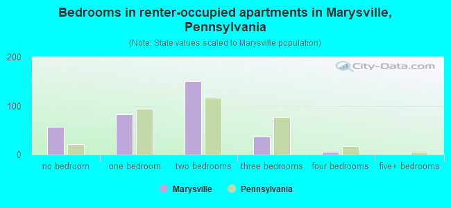 Bedrooms in renter-occupied apartments in Marysville, Pennsylvania