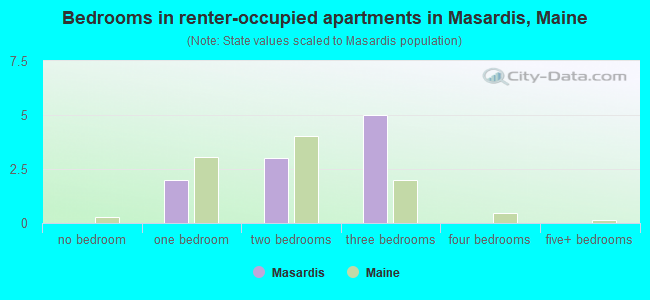 Bedrooms in renter-occupied apartments in Masardis, Maine
