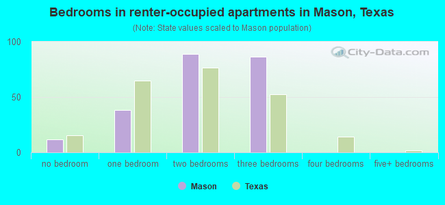 Bedrooms in renter-occupied apartments in Mason, Texas