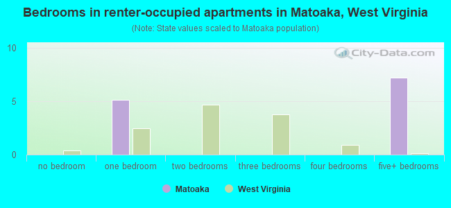 Bedrooms in renter-occupied apartments in Matoaka, West Virginia