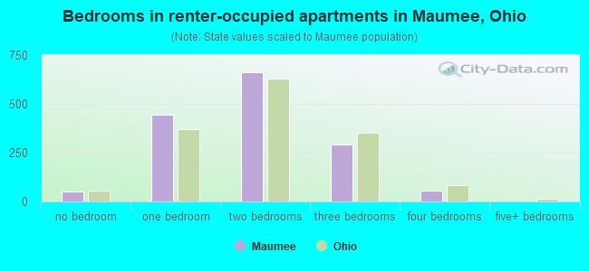 Bedrooms in renter-occupied apartments in Maumee, Ohio