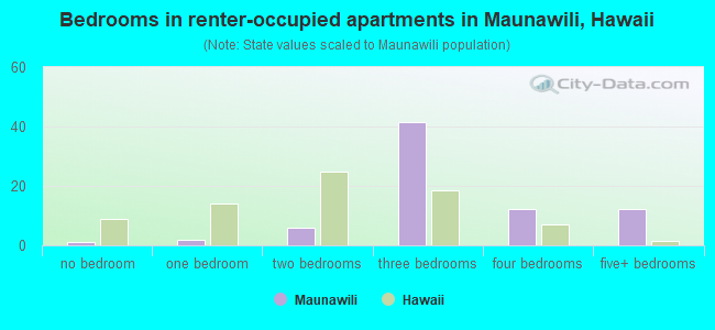 Bedrooms in renter-occupied apartments in Maunawili, Hawaii
