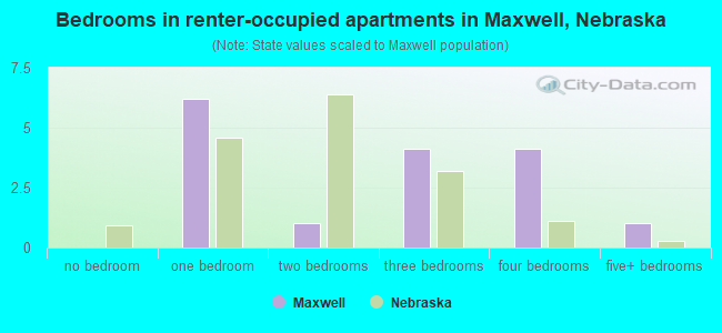 Bedrooms in renter-occupied apartments in Maxwell, Nebraska