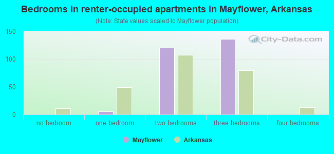 Bedrooms in renter-occupied apartments in Mayflower, Arkansas