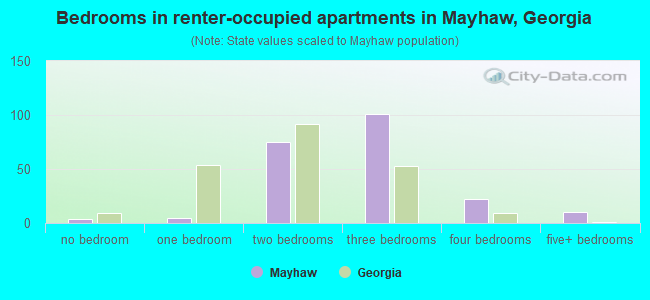 Bedrooms in renter-occupied apartments in Mayhaw, Georgia