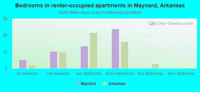 Bedrooms in renter-occupied apartments in Maynard, Arkansas