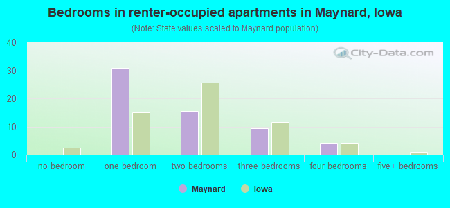 Bedrooms in renter-occupied apartments in Maynard, Iowa